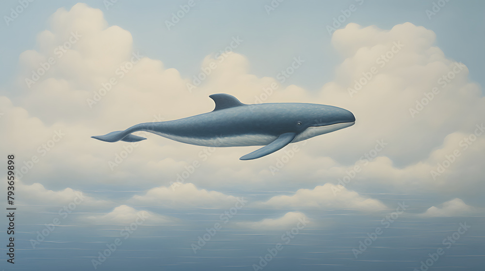 Dreamy Flight Illustration of Blue Whale in the Sky Dreamy Flight Illustration of Blue Whale in the Sky