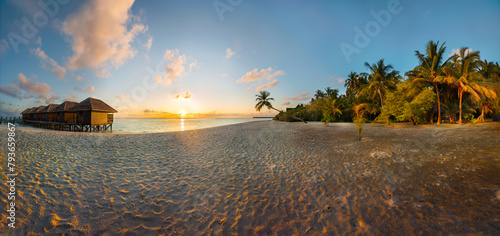 Dreamy shot of wonderful beach in the Maldives during sunrise.