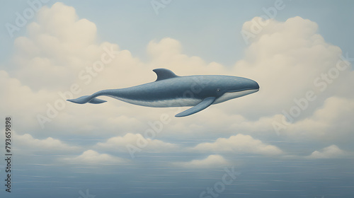 Dreamy Flight Illustration of Blue Whale in the Sky