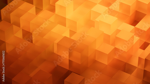 Precisely Arranged Translucent Blocks. Orange and Yellow, Contemporary Tech Background. 3D Render.