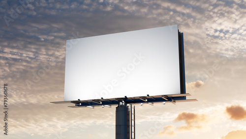 Advertising Billboard. Blank Large Format Sign against a Sunset Sky. Mockup Template. photo