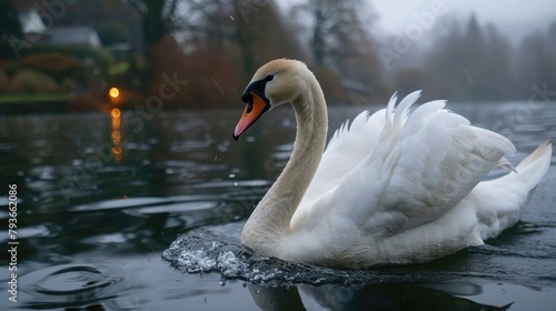 Graceful Adult Mute Swan Glides Elegantly on Water in Powerscourt Wicklow photo