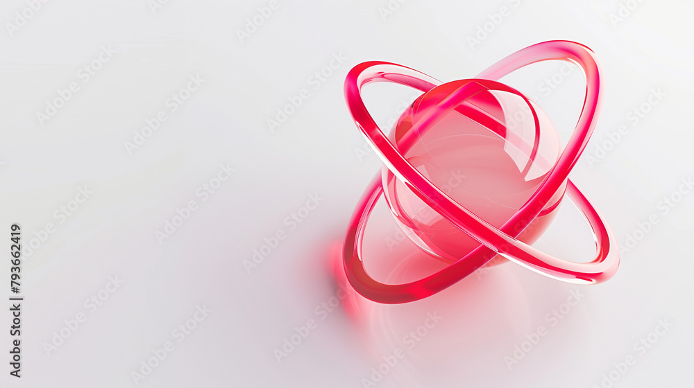 Red Atom Ring Shape: Abstract Area Design with Cinematic Style on a White Background Red Atom Ring Shape: Abstract Area Design with Cinematic Style on a White Background