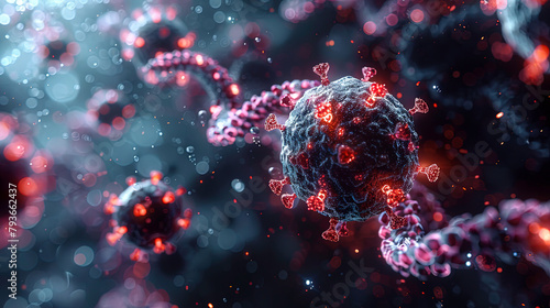 Virus cells medical pharmaceutical research with blood cells and treatment using DNA genome biotechnology.