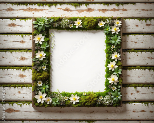 beautiful eco-friendly frame made of grass, flowers and moss, ecology, natural materials. Generated AI