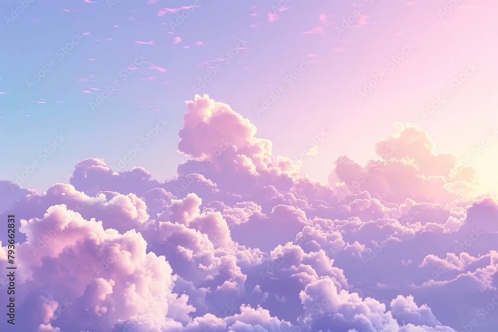 Peaceful dawn sky with puffy stratocumulus clouds on a transparent white background, evoking a sense of new beginnings Peaceful dawn sky with puffy stratocumulus clouds on a transparent white background, evoking a sense of new beginnings