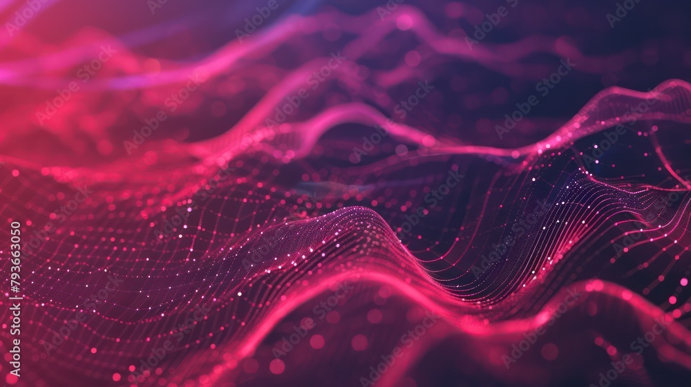3D rendering of techno background with wave particles for audio 3D rendering of techno background with wave particles for audio