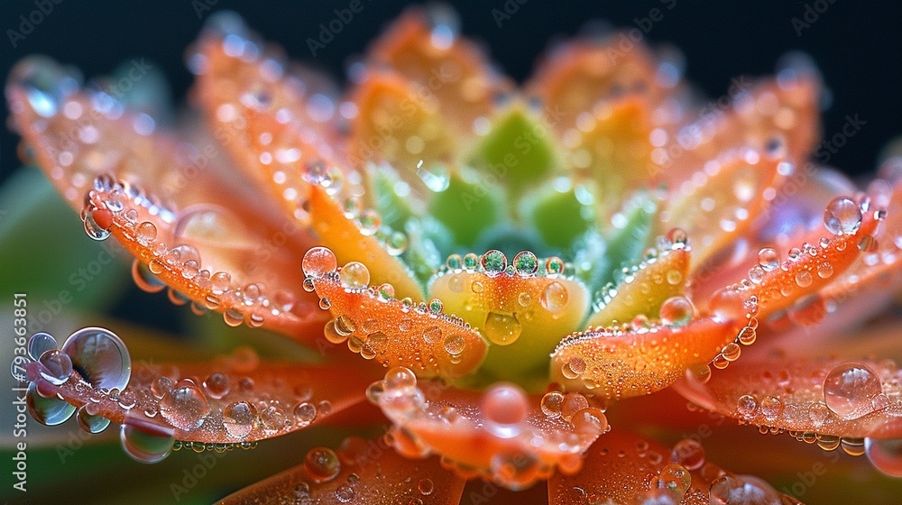 Fototapeta premium Close-up shots reveal the macro and micro views of subjects such as flowers with water drop into the flowers