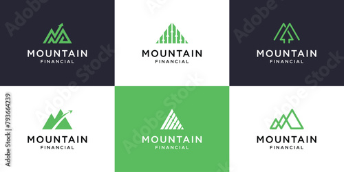 Set of mountain logo design with business financial symbol