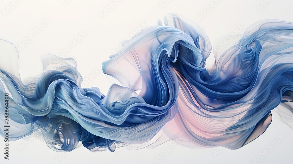 Serene and captivating abstract liquid swirls cascade elegantly on a pure white background