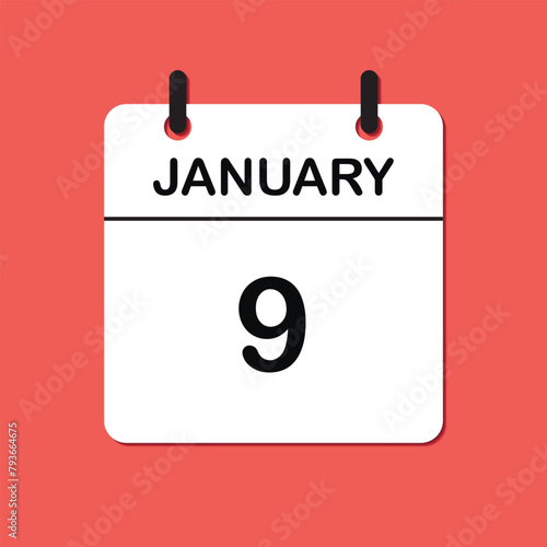 January 9. Daily Calendar icon for design. Simple design for business brochure, flyer, print media, advertisement. Easily editable