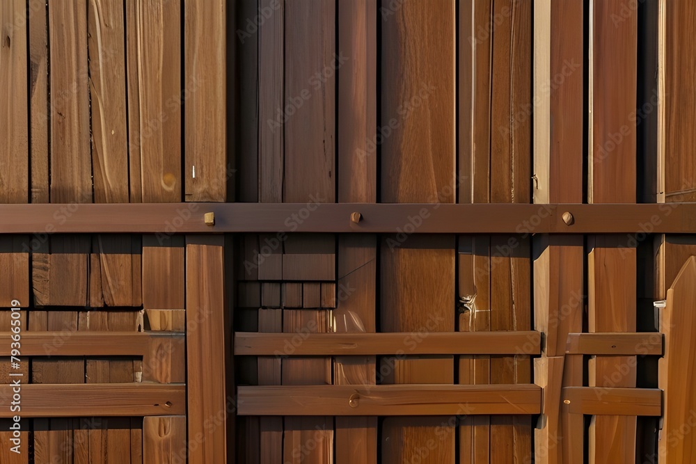 Detail of a wooden wall with a linear relief and texture Generator AI 