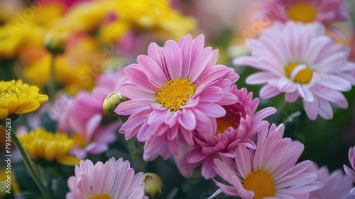 Close up Beauty of Chrysanthemum Flowers and Daisies
