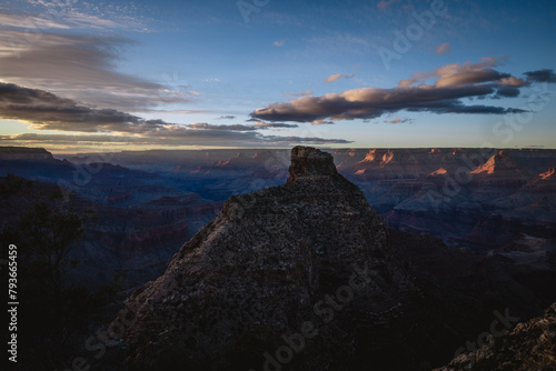 A butte in Grand Canyon National Park, Arizona at sunset photo