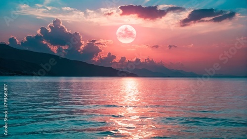 Blue Sea And Pink Sky Beauty Of The Nature sunset.