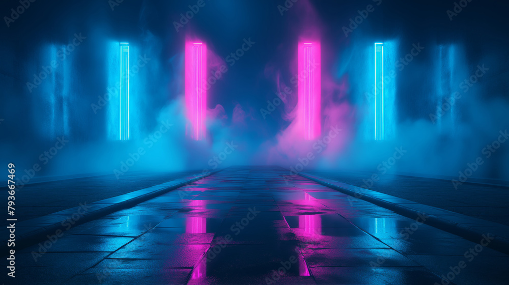 neon sign with a blue and pink light