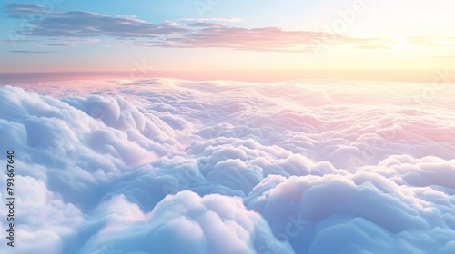 a high nature view with large white clouds against a soft sky background in the morning. photo