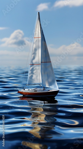 RC Sailboat Navigating Pristine Waters under a Blue Sky: Embodiment of Tranquility and Freedom