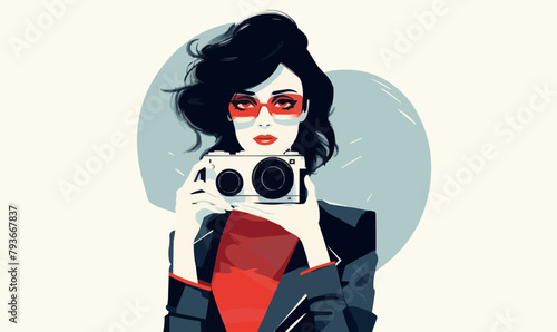 woman with camera vector flat minimalistic isolated illustration