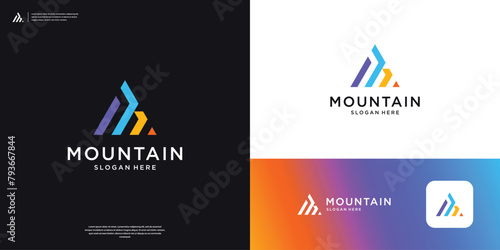 Colorful mountain logo icon. Abstract triangle logo design symbol.