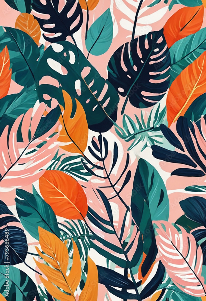 Floral and tropical leaf patterns and textures. Abstract minimal trendy style wallpaper
