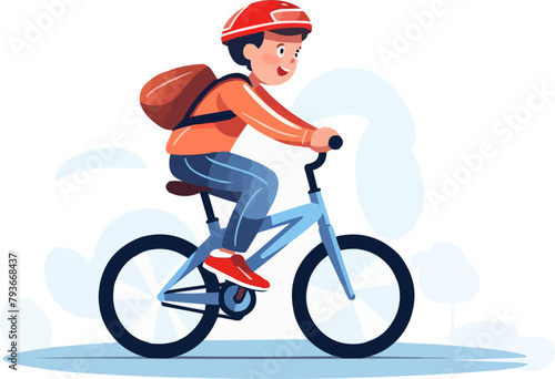 kid boy riding bicycle vector flat minimalistic isolated illustration