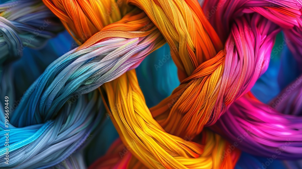 Abstract artwork of colorful threads intertwining, representing interconnectedness in business collaboration