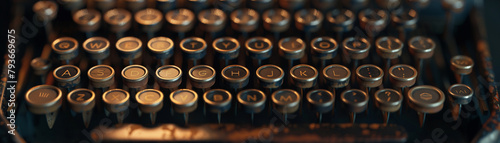 Close-up of a vintage typewriter keys, realistic 3D texture, nostalgia and writing concept