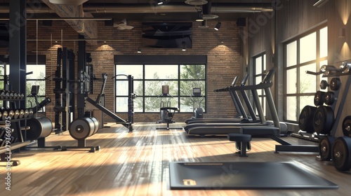A modern and sleek 3D rendering of a gym environment promoting healthy living AI generated illustration