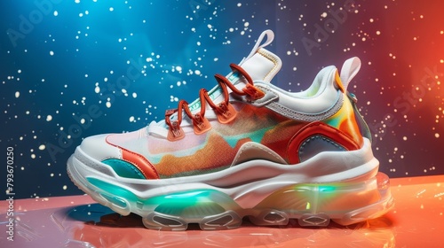 A pair of sneakers with a futuristic space-inspired design AI generated illustration