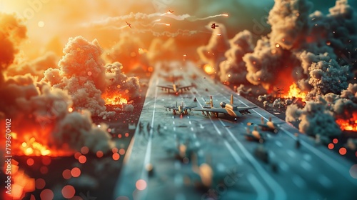 A peaceful vs chaotic scene of war depicted in a 3D style  AI generated illustration photo
