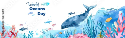 creative painting of underwater environment with text World Oceans Day. World Oceans Day