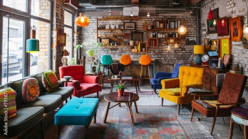 A quirky coffee shop with mismatched furniture  AI generated illustration photo