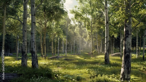 A realistic 3D rendering of a forest scene  AI generated illustration