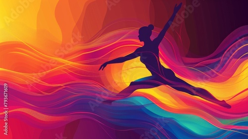 Vibrant Yoga Pose Amidst Abstract Energetic Background