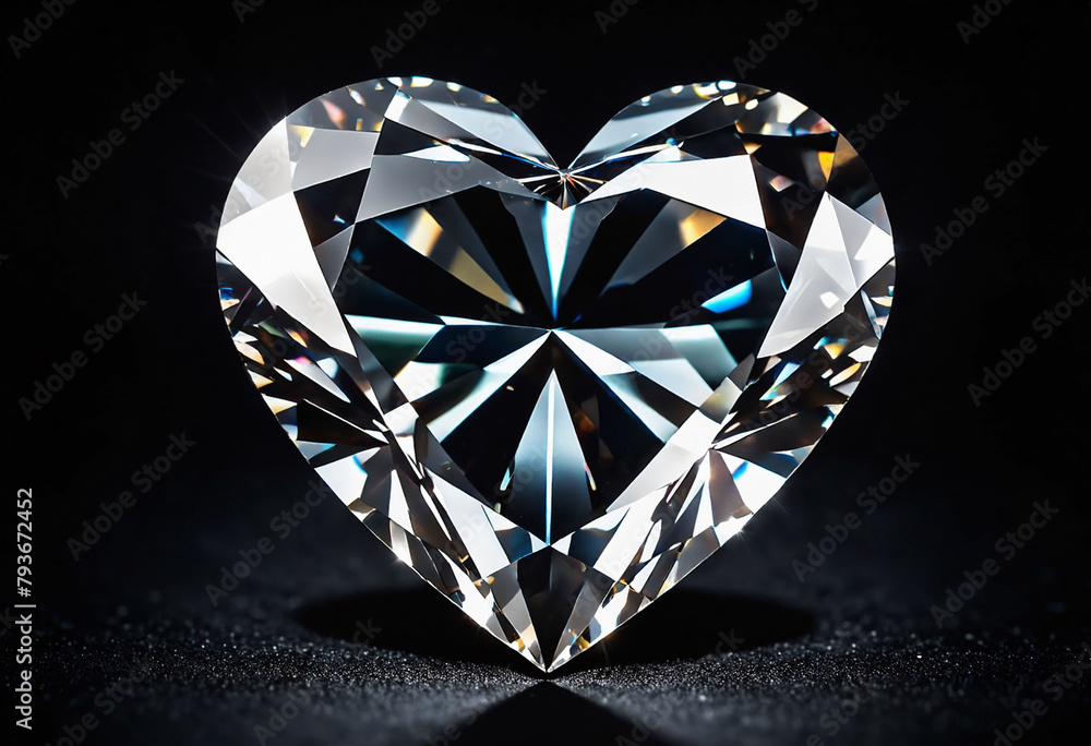 Fototapeta premium Heart shaped diamond on black dark background, low key