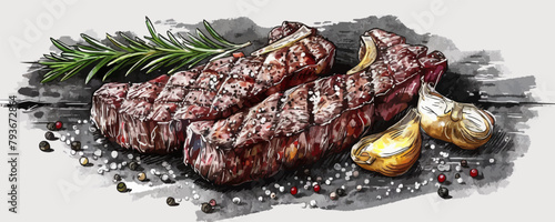 Steak beef hand drawn sketch Latin American food Restaurant business concept.Vector