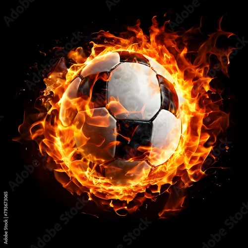 soccer ball in fire isolated on black background  Ai Generated