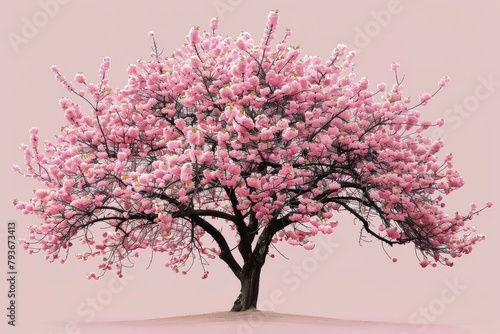 Blossoming cherry tree with pink flowers in full bloom, perfect for springtime designs © Cloudyew