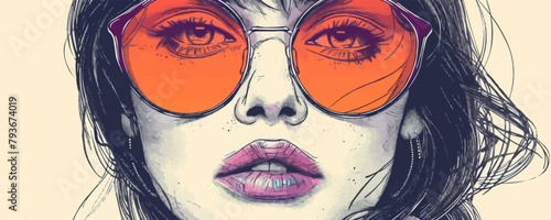 Beautiful girl in sunglasses retro hand drawn sketch in doodle styl. vector simple