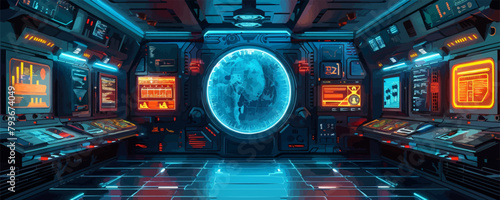 futuristic room in cyberpunk. vector simple illustration