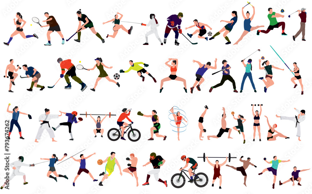 Sport people set. Collection of different sport activity. Professional athlete
