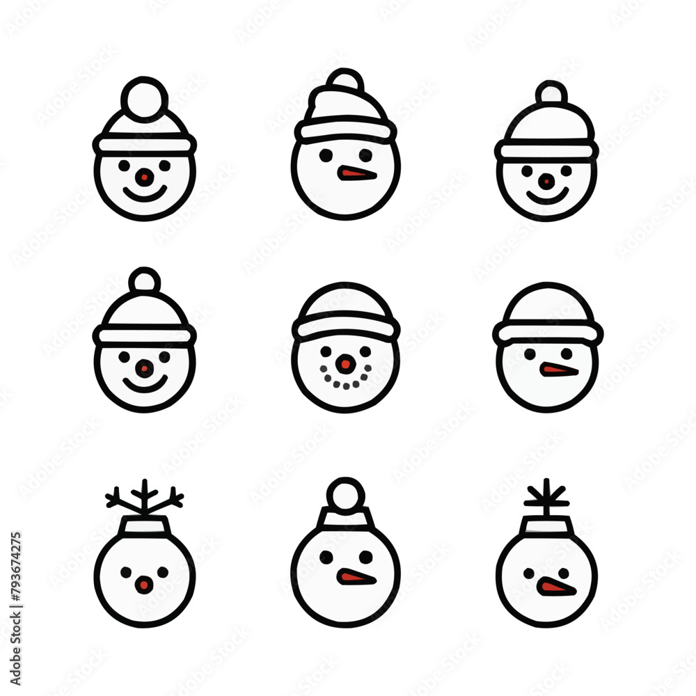 Snowman icon in line. Outline snowman icons set. Winter snowman sign in line. Stock vector illustration