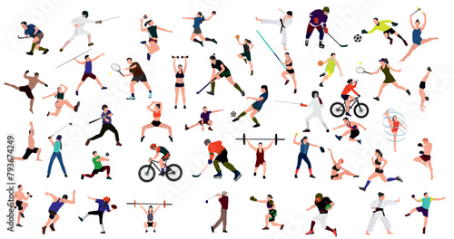 set of people doing different sports activity, set of sports person, exercising, healthy life