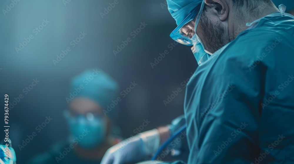 Diverse team of professional medical surgeons perform surgery in the operating room using high-tech equipment. Doctors work to save a patient in a modern hospital. Medicine, technology and healthcare. Diverse team of professional medical surgeons perform surgery in the operating room using high-tech equipment. Doctors work to save a patient in a modern hospital. Medicine, technology and healthcare.