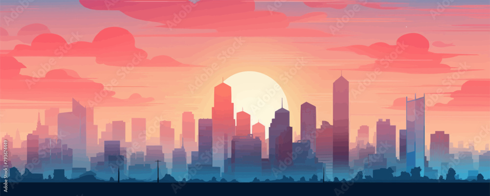 sunrise city vector flat minimalistic isolated illustration