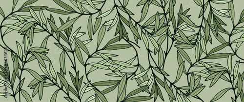 Green botanical background with olive branches. Vector design for cards, wallpapers, covers, posters or banners.