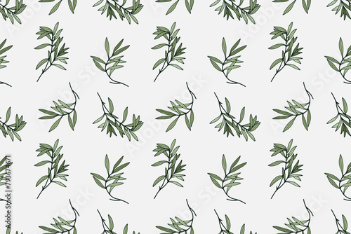 Vector botanical seamless pattern with green olive branches on a white background. Pattern for textiles  wrapping paper  wallpaper  covers.