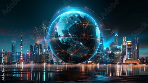 Future world digital city modern technology business internet net global communication #793675237