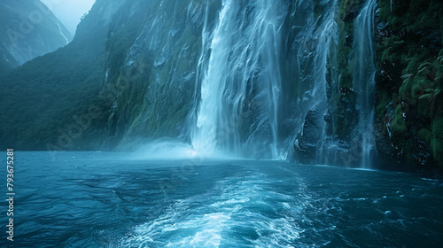 Beautiful Scenic Cruise Waterfall in Milford Sound 